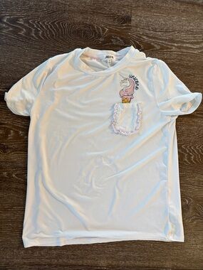Ardene White Girls' Unicorn Pocket Tee with Pink Accents